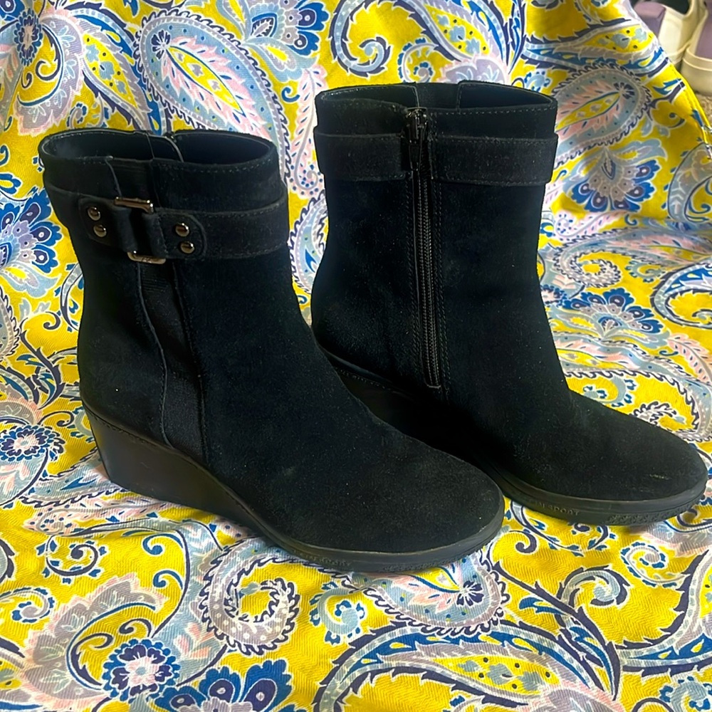Anne Klein Sport Black Wedge Suede Boot